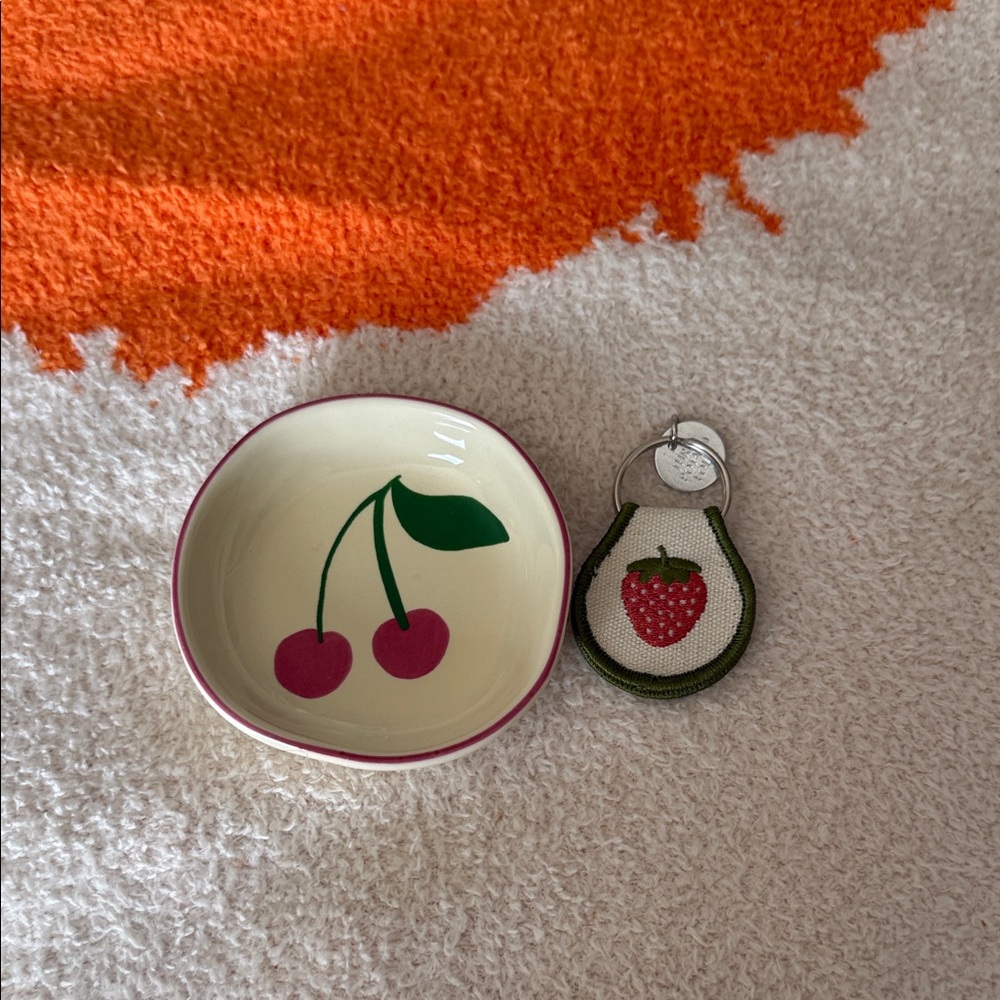Cherry Design Bowl and Strawberry Keychain